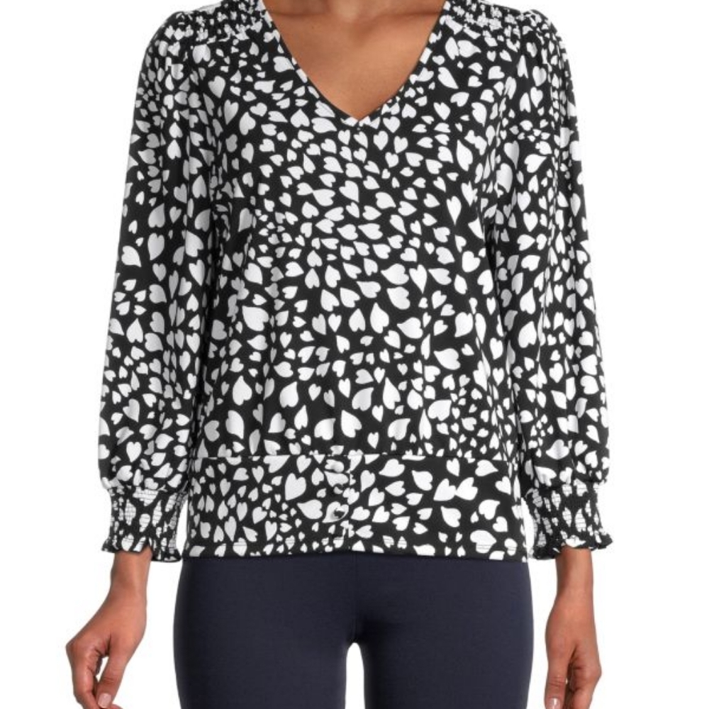 NWT Karl Lagerfeld Heart Print Long Sleeve Blouse